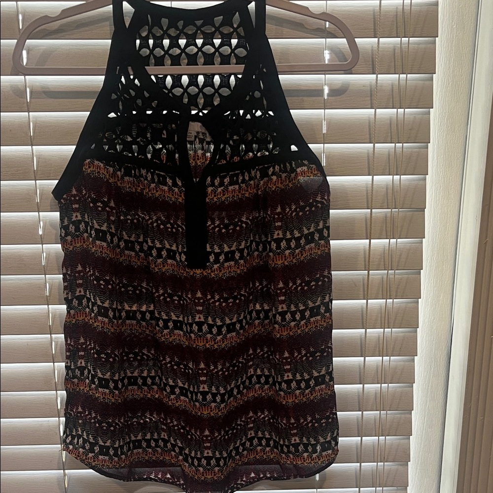 DR2 Black and Brown Patterned Sleeveless Blouse